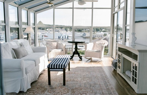 Boothbay Harbor Hotel | 2-Story Harbor View Suite King and Queen w/3 Balconies | Admiral's Quarters Inn Room 12