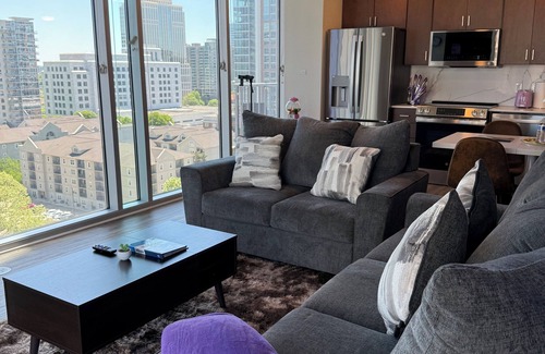 Midtown Condo | 2BR Chocolate Themed Condo! King Bed & Free Parking! Balcony w/City View!