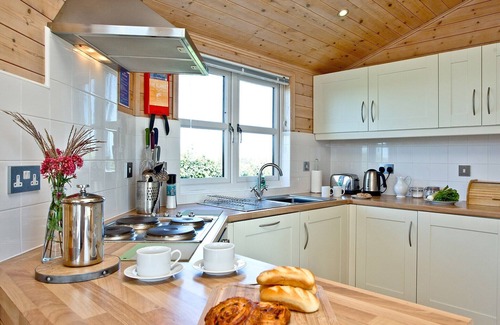 St Merryn Cabin | A light and spacious lodge with one double with walk in wardrobe and en-suite shower and one twin.
