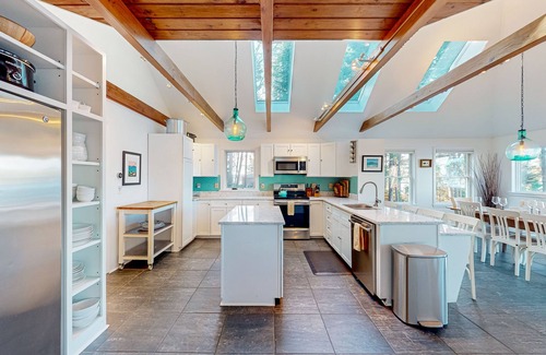 West Bath House | Amazing waterfront home with private deck, views, private dock, & fireplace