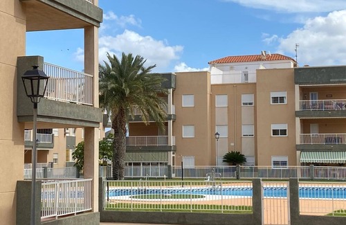 San Juan de los Terreros Apartment | Apartment 'Apartamento Al Lado De La Playa' with Sea View, Shared Pool and Wi-Fi