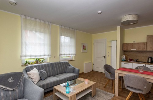 Burg-Dorf Apartment | Apartment Balance, bedroom, living room, kitchen, shower/WC, terrace - Spreewald LODGE