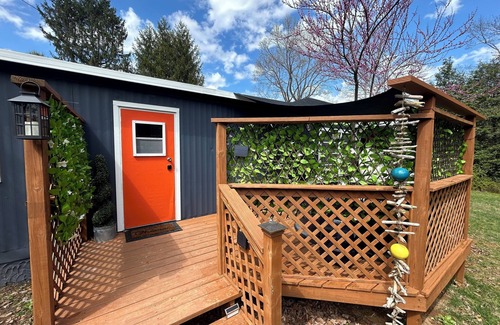 Swannanoa House | Asheville getaway, deck, hottub, trees, fire pit