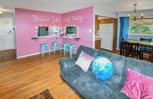 University Hills House | Bachelorette-Themed 5 Bed Home 2 Kitchens & Garage Near Light Rail, Pink Palace
