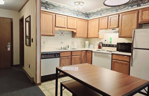 Ironwood Apartment | Be Self Sufficient at our resort! Condo #1 inside the Lodge at North Ironwood Acres Resort. A private two level apartment style rental that sleeps 1-8 people. Kitchenette. 5 beds! 2 bathrooms. DOG FRIENDLY!
