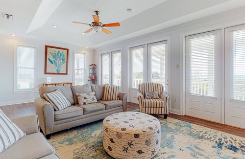 Treasure Beach Village House | Beach view dog-friendly home with a pool, tennis, fireplace, washer/dryer, grill