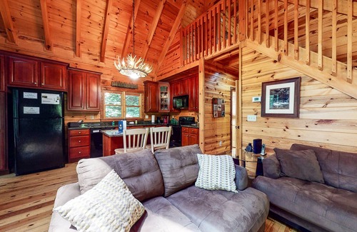 Cashes Valley Cabin | Beautiful Blue Ridge escape w/a game room, private hot tub, & furnished decks