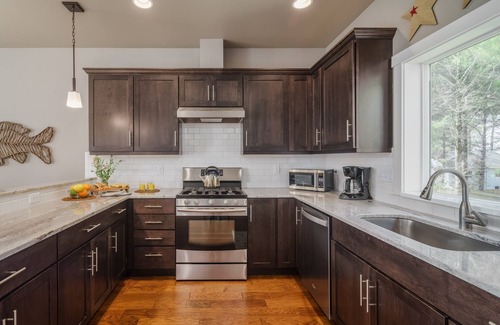 Tolovana Park House | Beautiful reverse floor plan cottage fire pit outdoor shower short walk to beach fireplace, decks