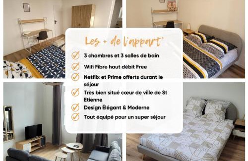 Cret de Roc Apartment | Bel Appart' 3 chambres 3 Sdb au centre-ville St Etienne