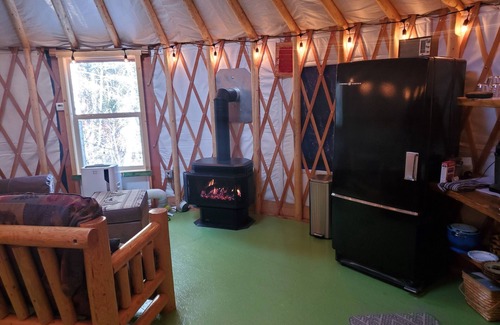 Coram Cabin | Blue yurt, out in the woods! Unplugged, you are out in nature away from it all.
