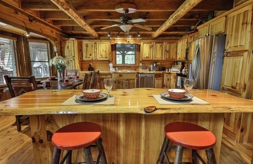 Natures Courtyard Cabin | Breathtaking Lakefront Cabin, Fully Stocked with Hot tub and Firepit