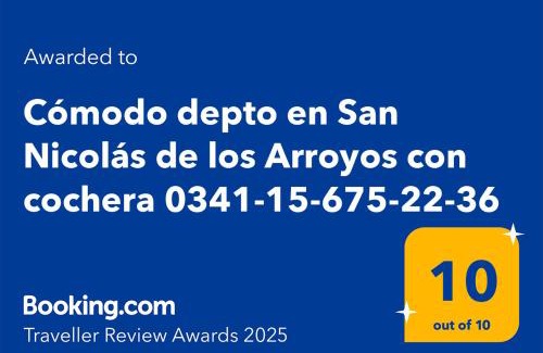 San Nicolas de los Arroyos Apartment | Cómodo depto en San Nicolás de los Arroyos con cochera 0341-15-675-22-36