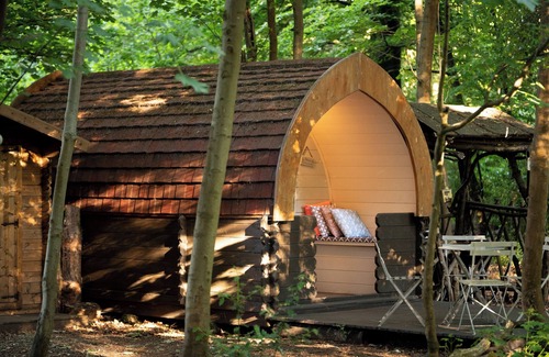 Burghclere RV Rental | Cosy Bluebelle Glamping pod in a secluded woodland clearing