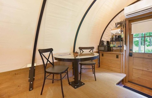 Strasburg RV Rental | Covered Wagon Camping along Creek, Sleeps 4