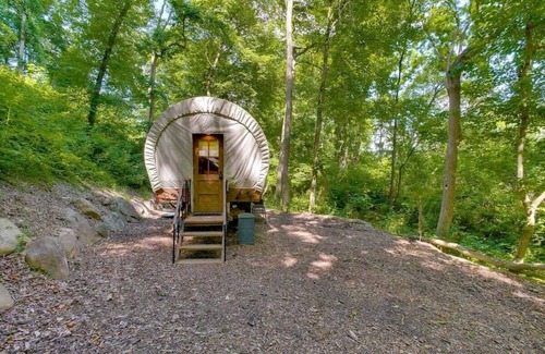 Strasburg RV Rental | Covered Wagon Camping along Creek, Sleeps 4
