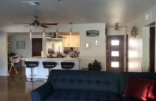 Midway House | Cozy mid century house with pool, hot tub, Dish Tv, WiFi, fireplace, waterfall