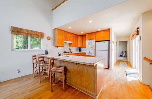 Shelter Cove House | Cozy vacation getaway with ocean views, grill, games, W/D, & wood stove