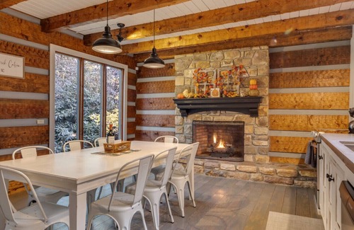Frank Apartment | Creekside cabin w/hot tub, fireplace & trail
