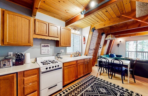 Crestline House | Dog-friendly 2-story home with large deck, tree views, fireplace, hammock, & W/D