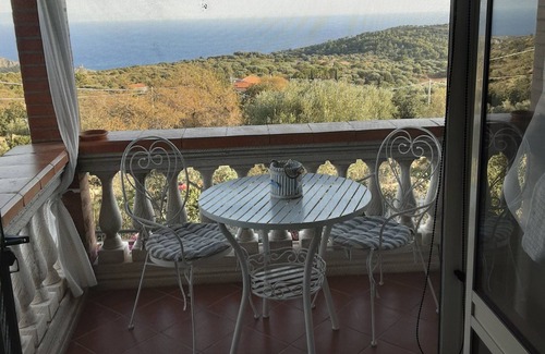 Marina Di Camerota Apartment | Double room with bathroom, small terrace with sea view