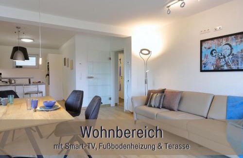 Hockelheim Apartment | FeWo Blaue Lagune Northeim- neu, modern, geräumig - 100 qm - 3 Schlafzimmer- bis 6 Gäste, Kleinkinder reisen gratis - mit Garten, Grill & Terrasse - Fußbodenheizung - Smart-TV - Küche mit Backofen Spühlmaschine, Toaster - Fahrradkeller - nahe Göttingen