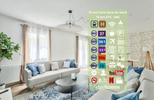 Epinay-sur-Seine House | Free Private Parking - 15mn Paris - 5mn Walk Train Station - All equipped - Terrace - Garden - Stade de France - Casino d'Enghien - Hippodrome, Université