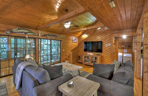 Ellijay Cabin | Keeping it Reel -Your pet-friendly creekfront haven, complete with hot tub, firepit, pool table, WiFi, and superb fishing