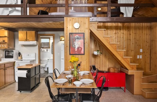 Mason County Cabin | Lakefront A-Frame Cabin with King Beds, Boat, Hot Tub