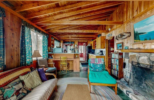 Mount Desert Cabin | Lakefront cabin on Long Pond with wood fireplace, deck, lake views, books