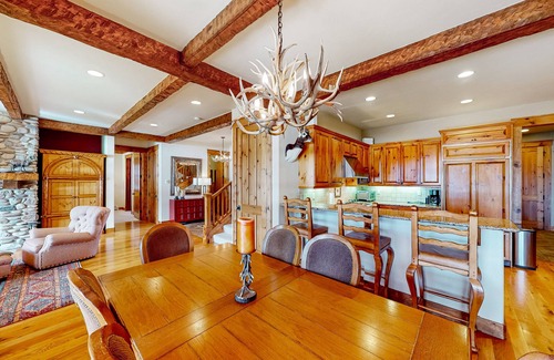 Steamboat Springs House | Lakefront home with a private dock, balcony, grill, gas fireplace, W/D, and AC