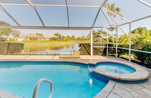 Falcons Glen House | Lakefront home with private heated pool, pool spa, grill, bikes, lake views, AC