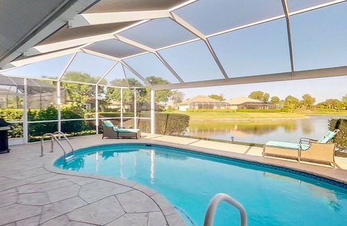 Falcons Glen House | Lakefront home with private heated pool, pool spa, grill, bikes, lake views, AC