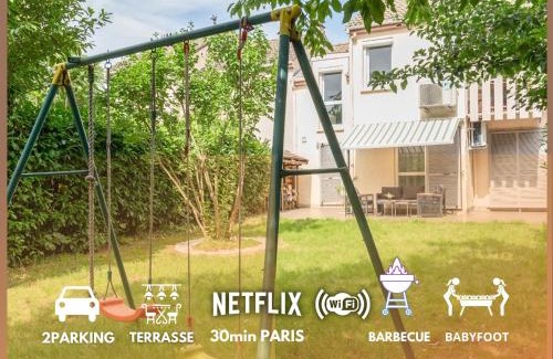 Cergy Apartment | LE GARDEN - 4 Chambres-8 Personnes Idéal PRO-famille-amis-Wifi-Parking-jardin-terrasse