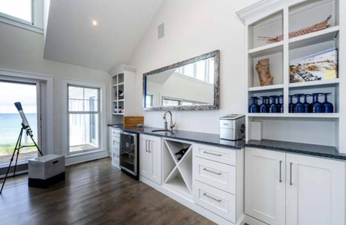 New Buffalo House | Luxury lakefront home w/heated saltwater pool, cabana at top of beach stairs