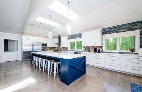New Buffalo House | Luxury lakefront home w/heated saltwater pool, cabana at top of beach stairs