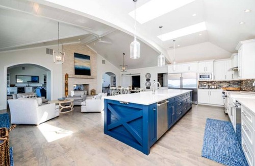 New Buffalo House | Luxury lakefront home w/heated saltwater pool, cabana at top of beach stairs