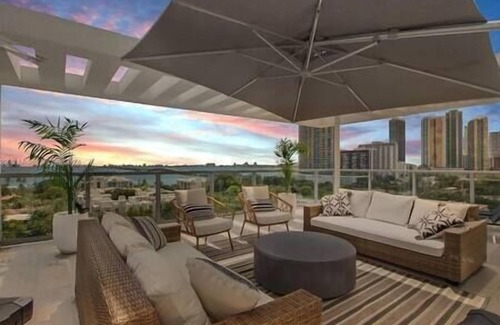 Northeast Miami Condo | Luxury Penthouse with Water Views and Massive Private Terrace and Free Parking