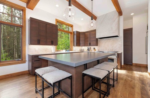 Mountain Village Cabin | Modern Cabin by InvitedHome | Vast Patio, Fireplaces, Hot Tub, Steps to Ski