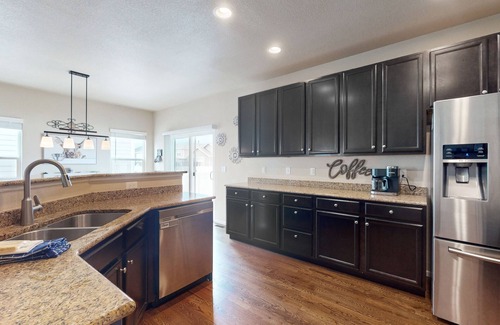 Fountain House | Modern home with fenced yard, firepit, foosball & WFH desks