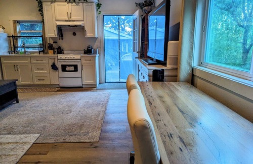 Larkspur Apartment | Modern Studio in the Redwoods with Deck, AC and Outdoor Movie Theater