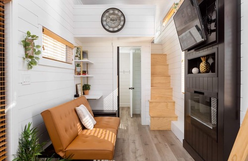 Apple Valley Cabin | modern tiny home with a hot tub and bbq