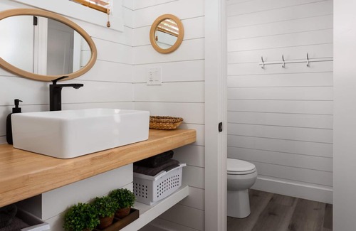 Apple Valley Cabin | modern tiny home with a hot tub and bbq
