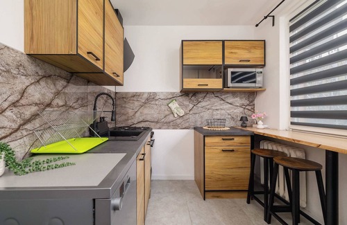 Katowice Apartment | Ossowskiego 28 Katowice | Blue and Green Apartment with Balcony