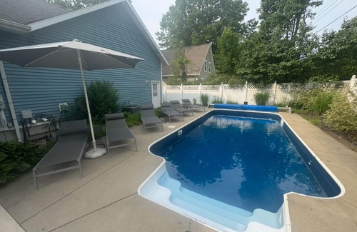 New Buffalo House | Poolside Bliss! Private Beach! Renovated home w/pool & 5 min cart ride to beach
