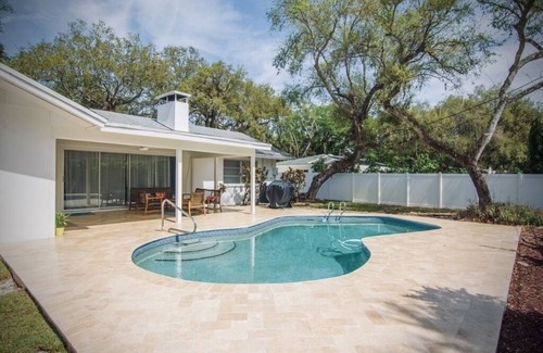 Central Beach House | Private, quiet Midcentury Pool Home in Central Beach, four blocks to sand