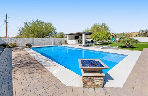 Desert Hills House | Radiant desert stay with a pool, grill, and gourmet kitchen - mountain views