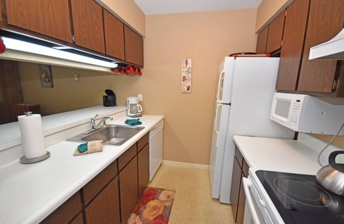 Glen Arbor Condo | Riverfront condo with water views, deck, fireplace, W/D, and community firepit