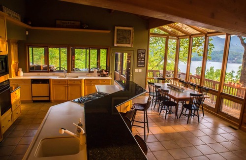 Lake Lure House | Spectacular views from modern lake front home with boathouse & pontoon available