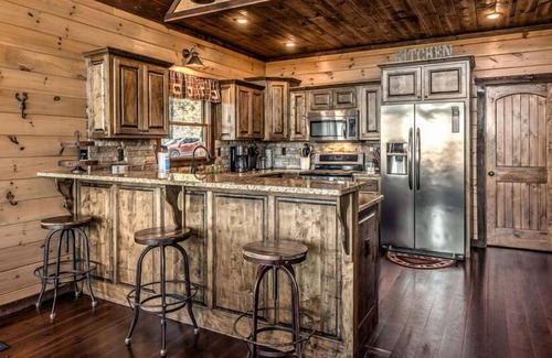 Natures Courtyard Cabin | Stone Pine Lodge- Outdoor Fireplace | Hot Tub | Game Room
