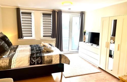 Mickten Apartment | Studio an der Elbe mit Balkon, Küche und Netflix
